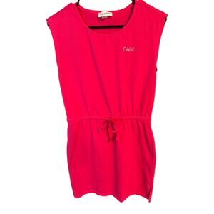 Calvin Klein Sleeveless Pink Dress embroidered Logo Drawstring Waist Size Small